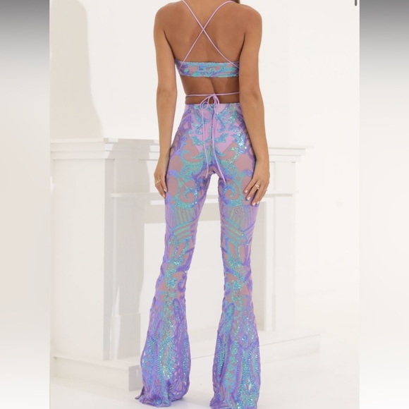 New Lucy in the Sky Sequin Two Piece Set in Purple Iridescent Size XXS - Picture 2 of 6